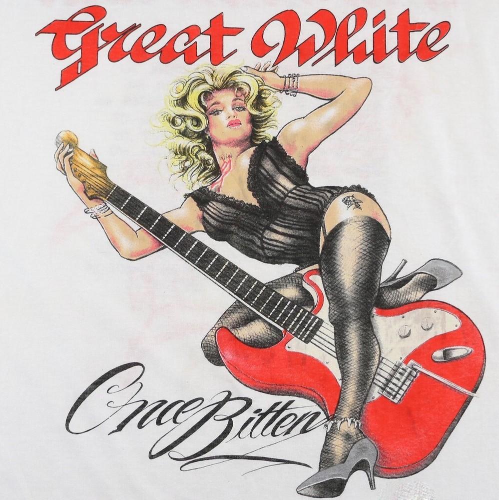 Vintage Once Bitten By Great White Cotton White All Size Unisex Shirt SE066 Unisex T-Shirt L