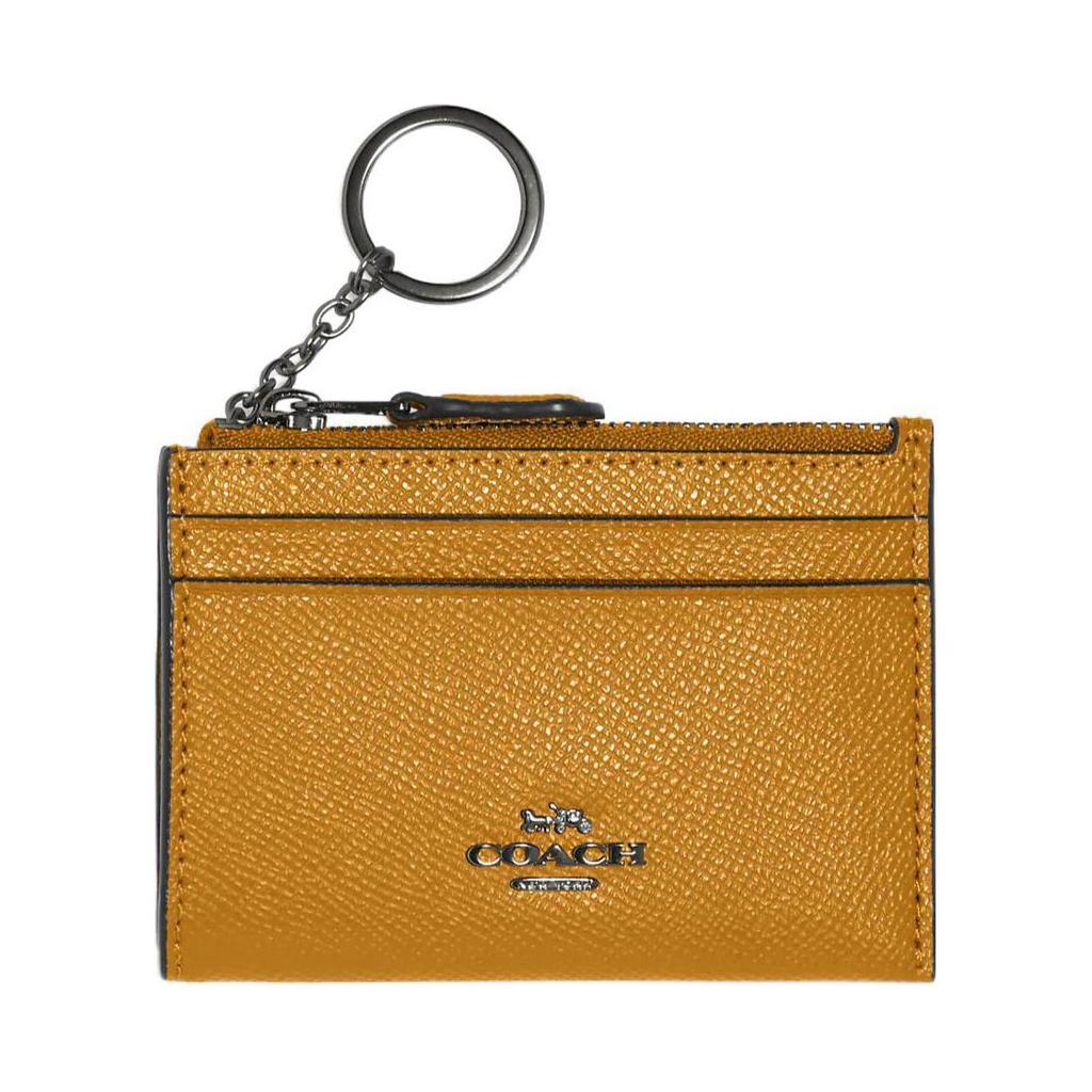 Coach Skinny Id Case With Zipper Closure And Dual Card Slots In Crossgrain Leather Women Card Holder Moss 88250-QBBUT