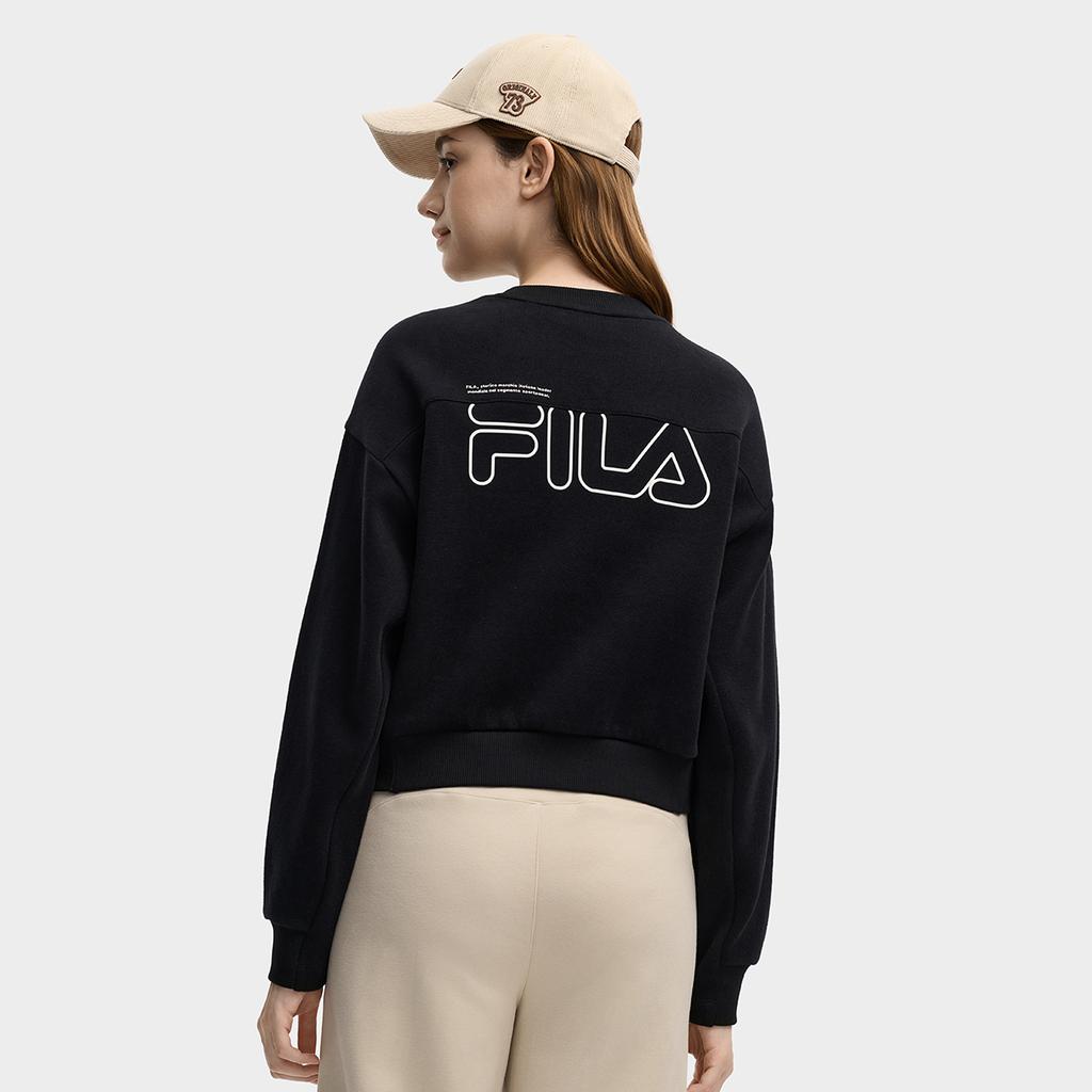 Fila Original Simple Personality Trendy Fashion Retro Sports Casual Short Round Neck Pullover Sweatshirt Women Sweatshirt Black F11W549203FBK