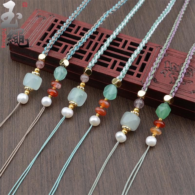 Hand-Woven Adjustable Dzi Bead Pendant Necklace Cord for DIY Jewelry Lanyard
