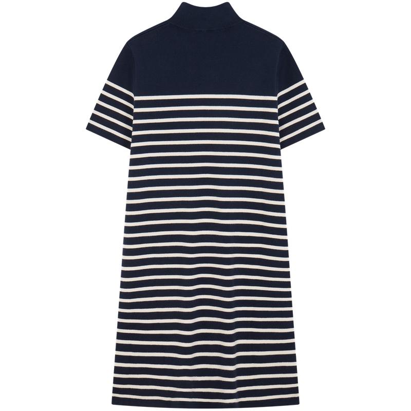 Tommy Hilfiger Elegant Striped Half High Neck Metal Buckle Slim Fit Knitted Short Sleeve Dress Women dresses WW0WW47368