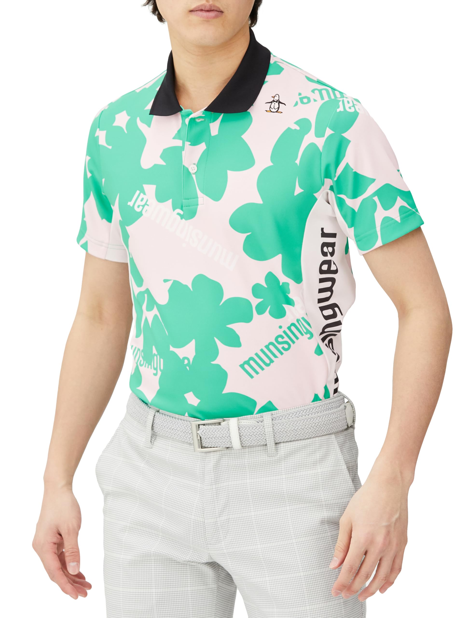 

Рубашка-поло с коротким рукавом Munsingwear MEMXJA03 ENVOY с цветочным принтом, идеально подходящая для гольфа, мужская, влагоотводящая, быстросохнущая, (PK00, Розовый)