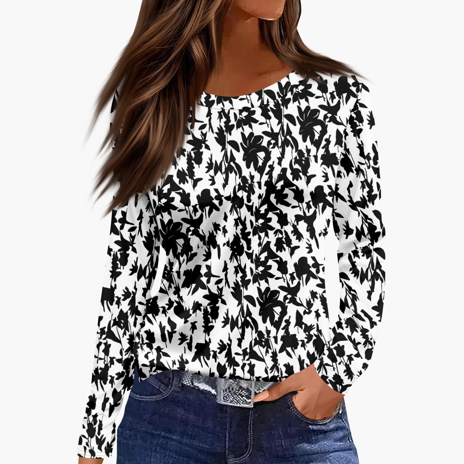 Ladies  Fashionable Casual Long Sleeved Popular Retro Floral Print Pullover Top XL белый