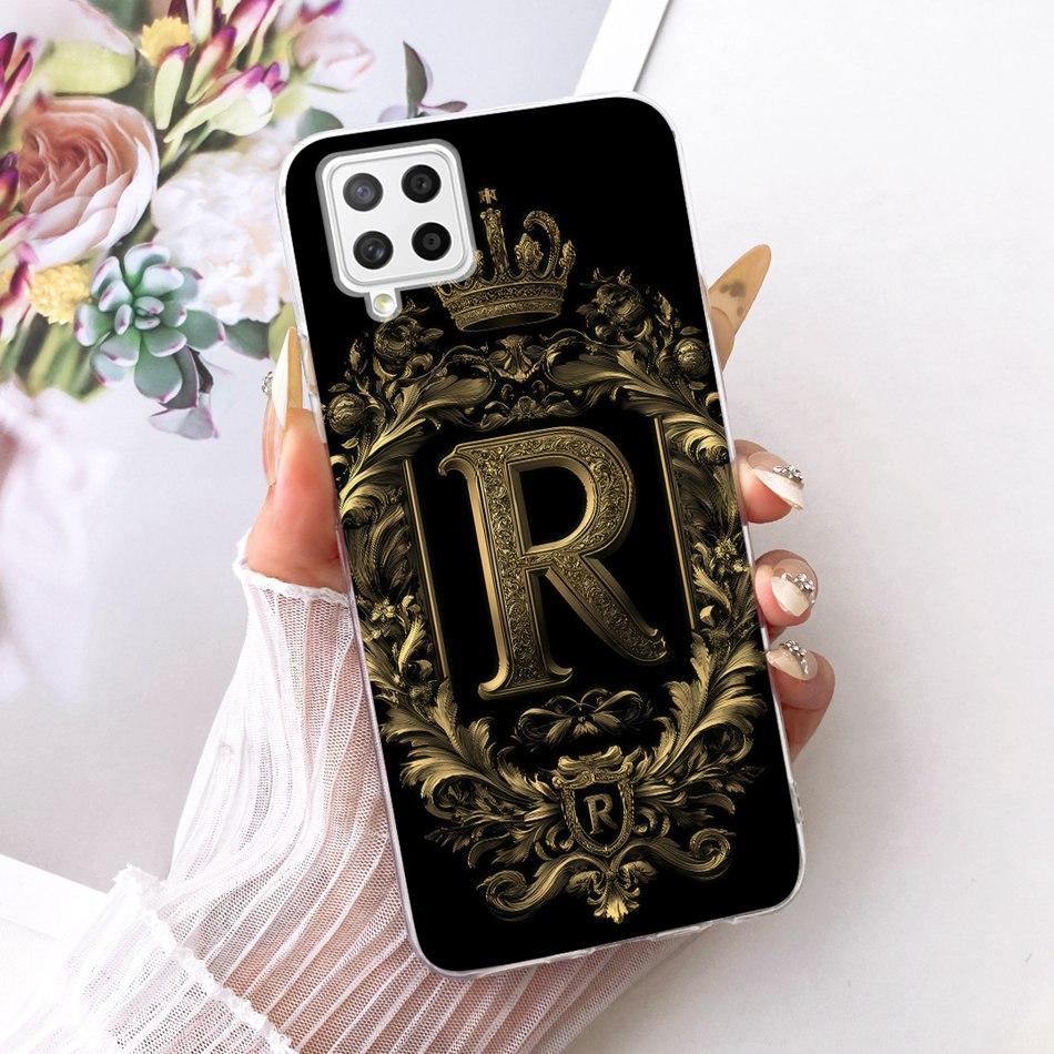 For Samsung Galaxy A22 4G 5G Royal Crown Initial Letter Couple Phone Case For Samsung A22 A225F Soft Silicone TPU Covers Bumpers