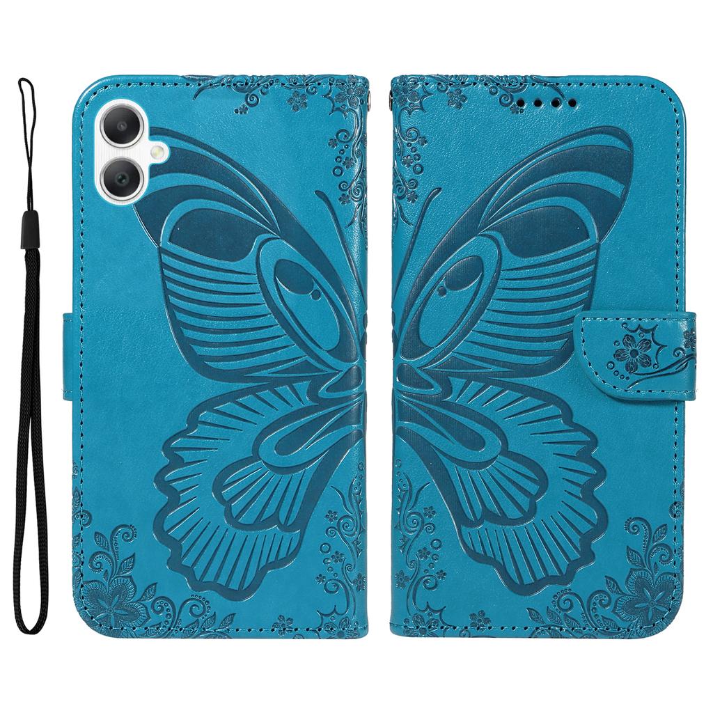 For Samsung Galaxy A07 4G/A06 5G/A06 4G Case Butterfly Pattern PU Leather Folio Flip Phone Cover -  Blue