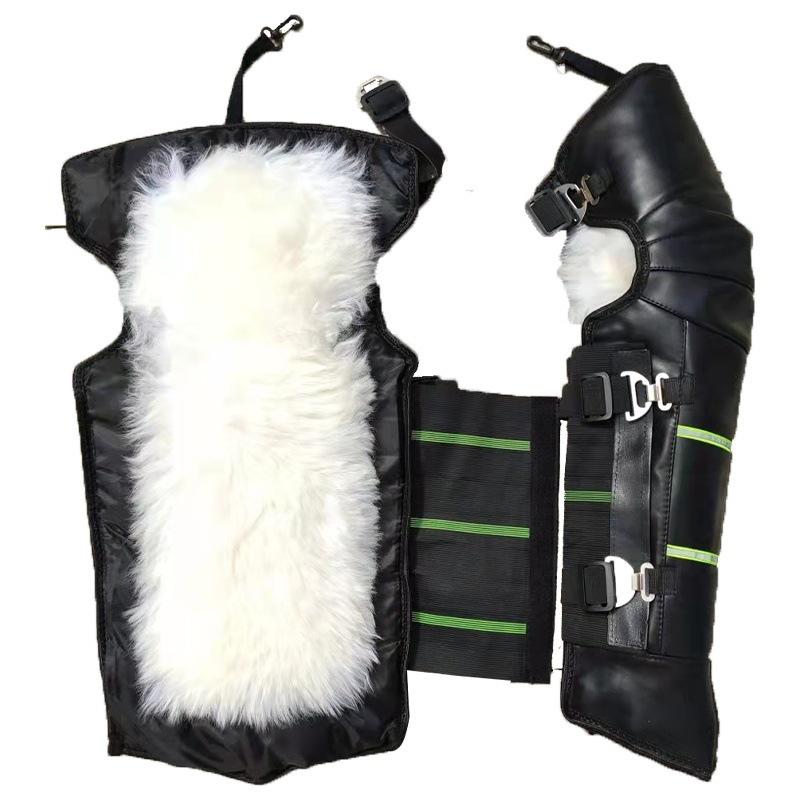 Genuine Leather Wool Knee Pads with Fleece Lining - Winter Cold Protection & Windproof for Motorcycle and Electric Scooter Riding