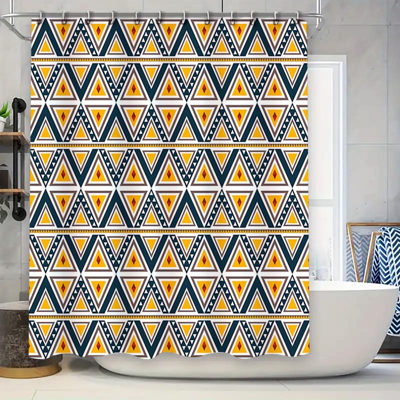 

Unique Design Triangle Pattern Shower Curtain For Bathroom Decor Blue Yellow White Colors Available In Various Sizes W60H190(CM)-1 Pcs