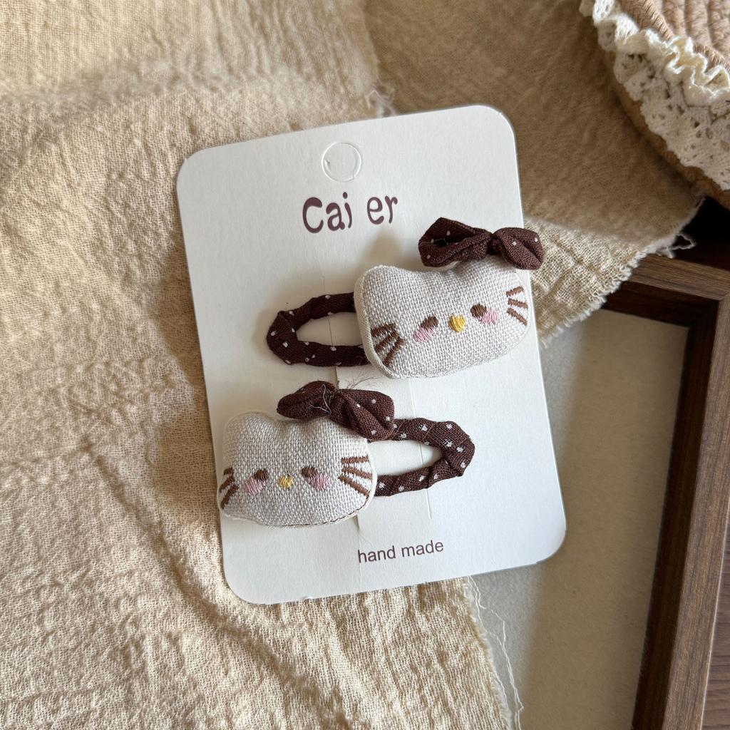 Coffee Color Cute Cartoon Cat Baby Hairpin Sweet Bow Flower Headwear Girls Kids Hair Accessories