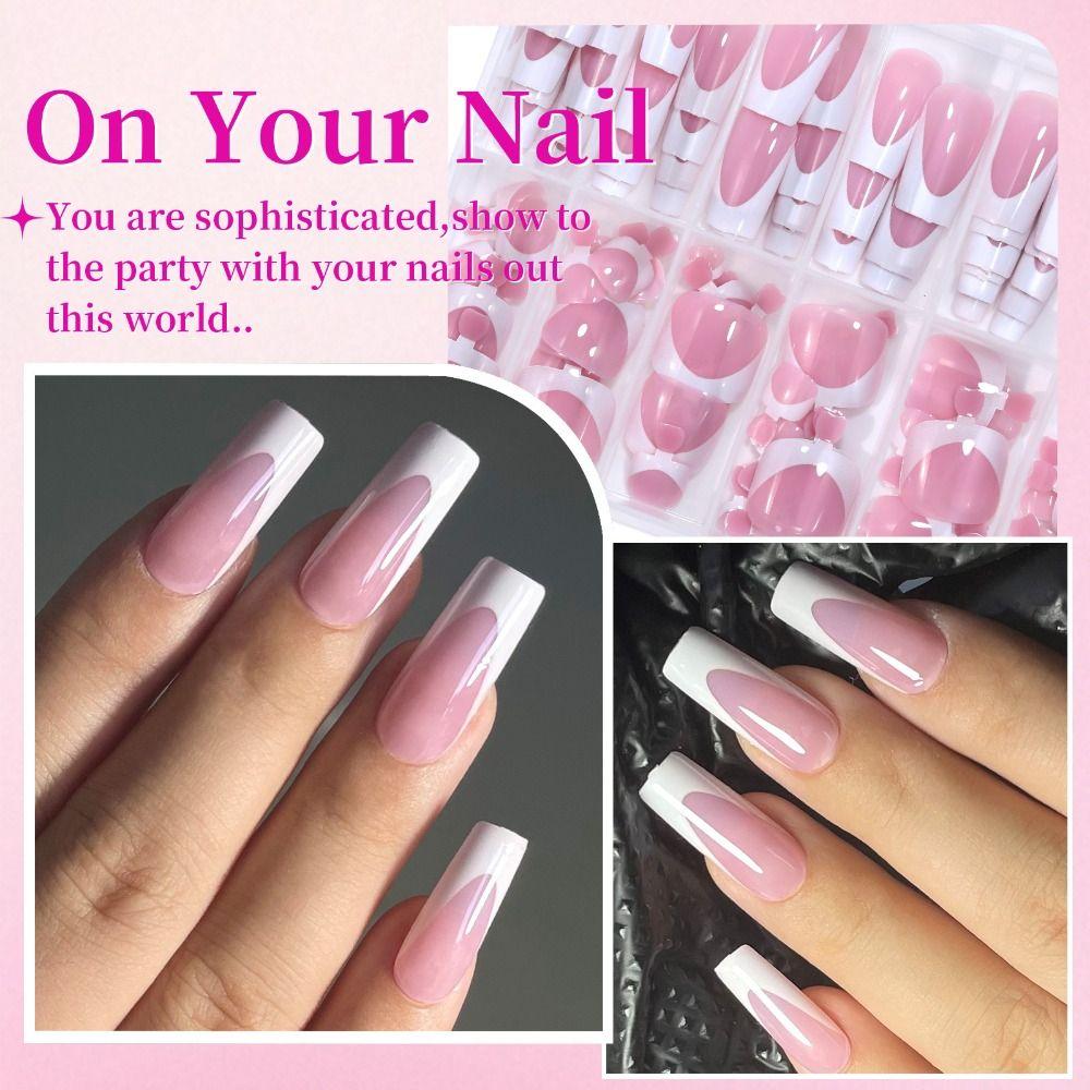 Detachable Long Ballerina Fake Nails and Toe Nails Kit French Full Cover Press On Nails Classic False Nails DIY