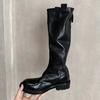 Botas altas de cuero lavado retro de Grape Mom con tacón grueso y caña media