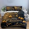 Golden Merry Christmas Decor Bedding Duvet Cover Set Duvet Cover Pillowcases  (1*Duvet Cover 2*Pillowcases, without duvet insert)