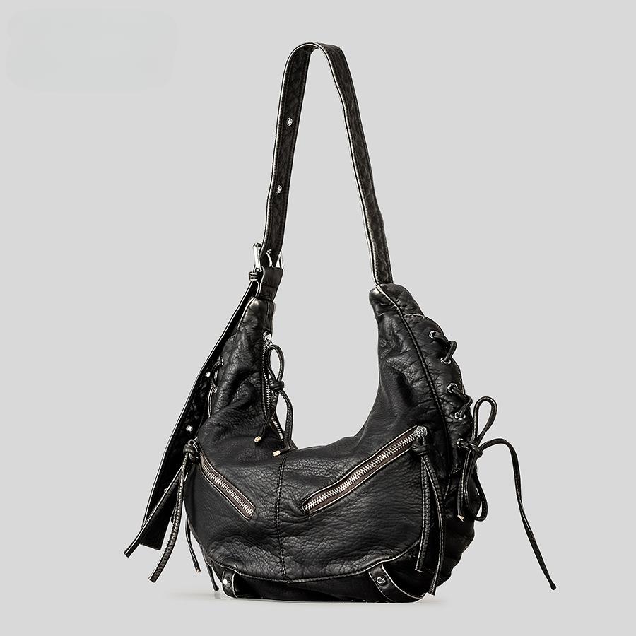 Strappy Punk Style Motorcycle Underarm Bag for Women Messenger Bag Large Capacity Soft PU Leather Female Shoulder Bag Handbag