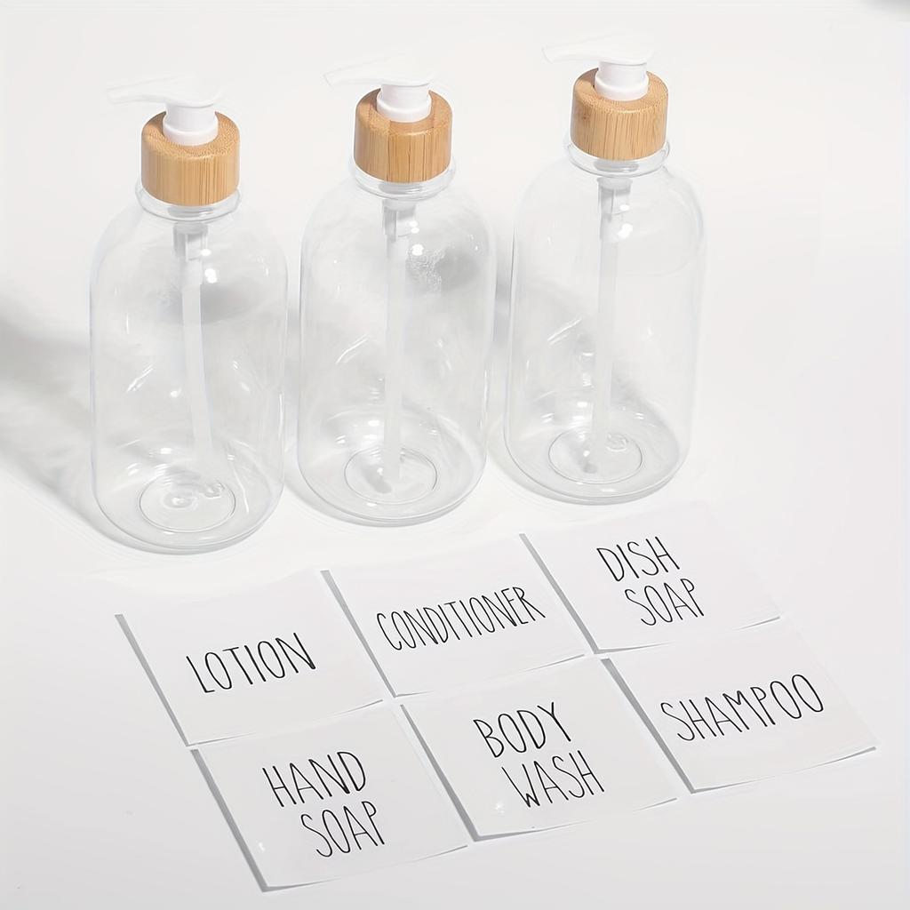 Dozownik do szamponu i odżywki - Zestaw 3 - 16 oz Butelka z pompką wielokrotnego użytku Dozownik do łazienki z 6 wodoodpornymi naklejkami