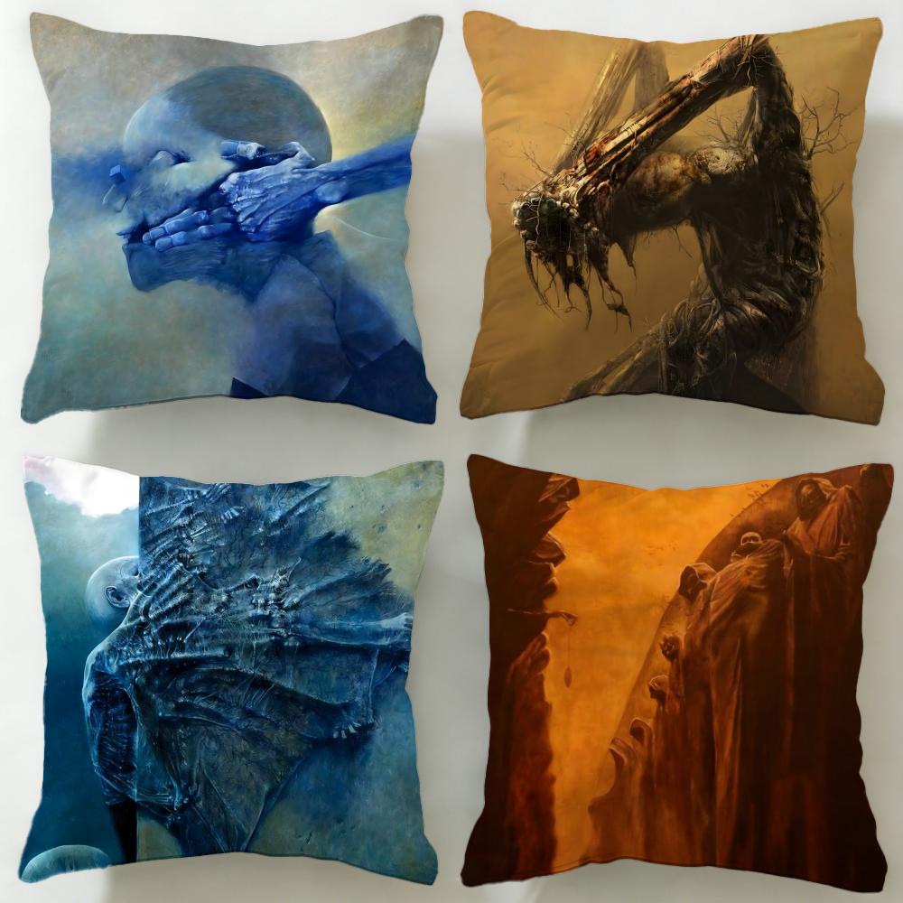 classic painter Zdzislaw Beksinski Cushion Cover Soft EasyWash Pillow Case Versatile for Couch Bed Travel and Office