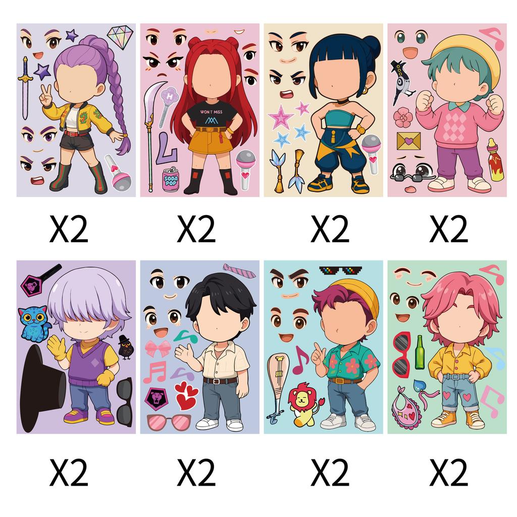 Kpop Witch Girl Cartoon Stickers Make a Face Interactive Kids Creative Dress Up Anime Stickers