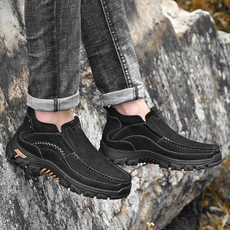 Výprodej Zimní boty Novinka Pánské nazouvací kotníkové boty Pravá kůže Pánská pohodlná turistická obuv Univerzální Pánské ležérní tenisky