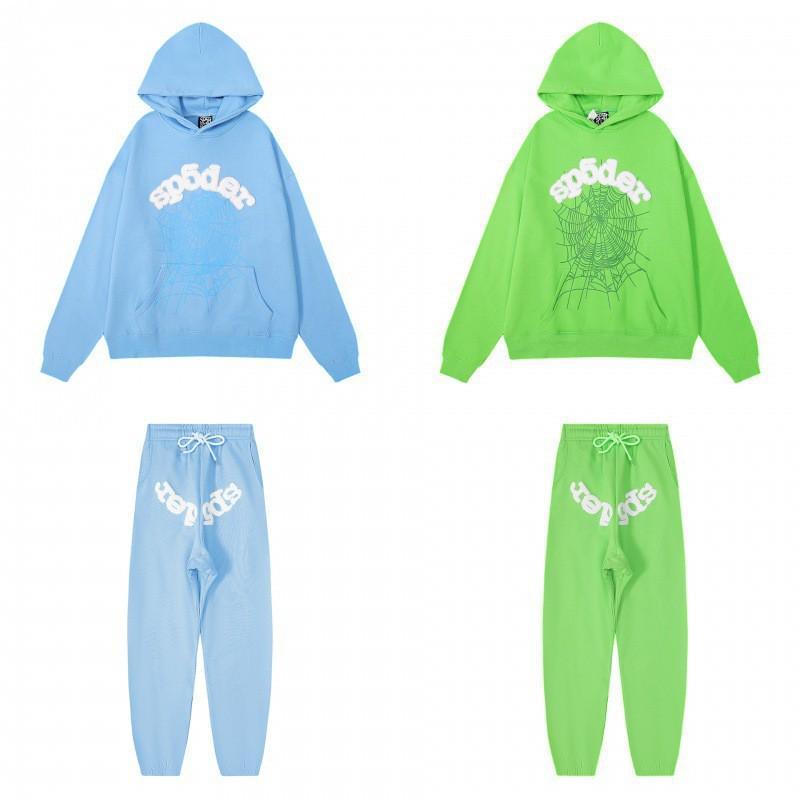 Spider Web Print Hooded Sweatshirt Set Men Women Loose Fit Cotton Fleece Streetwear Winter Outfit