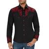 Men's Retro Cowboy Shirt Embroidered Horseshoe Pocket Casual Western Dress Shirt
