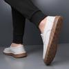 Pierwsza warstwa skóry bydlęcej, męskie codzienne małe białe buty, oddychające buty typu slip-on do jazdy, mężczyźni