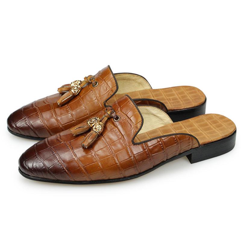 Fashion Leather Men Slippers Sandals Shoes Casual Fashion Classic Hand-carved Tassel Genuine Cowhide Office Daily Wears For Mens Hotsell