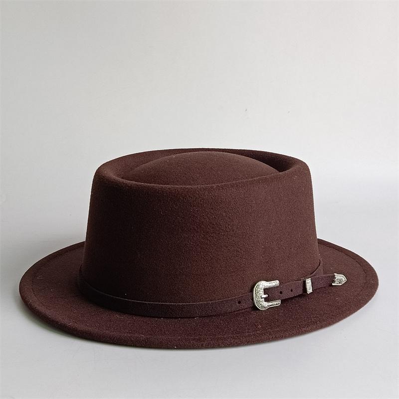 Vintage Pork Pie Hat For Men Wide Brim Felt Black Fedora Church Jazz Ribbon Trilby Panama Gangsters Caps Gentleman'S Style