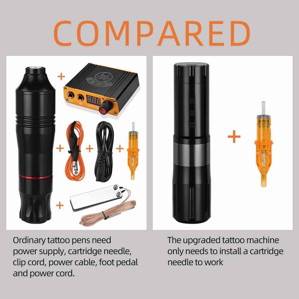 Rotary Tattoo Machine Rechargeable Wireless Tattoo Cartridge Pen for Liner Shader Aluminum Alloy Frame 9000-10000 RPM LCD Display