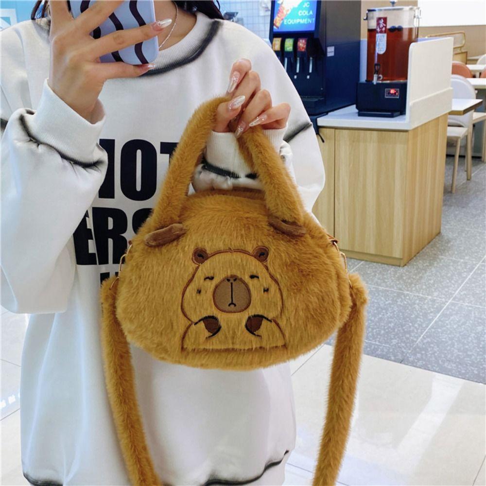 Large Capacity Capybara Plush Crossbody Bag Doll Bag Cartoon Shoulder Bag Travel