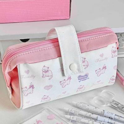 Cute Cat Print Pen Bag High Value Girl Heart Stationery Bag Large Capacity Student Pencil Stationery Box Storage Bag