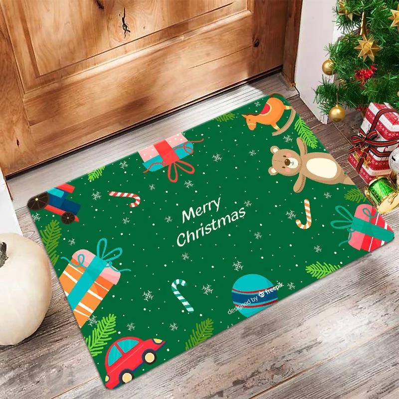 Christmas Themed Door Mat Festive Patterns Like Santa Claus Reindeer Sleigh Christmas Trees Gifts Non Slip Welcome Entrance Ru