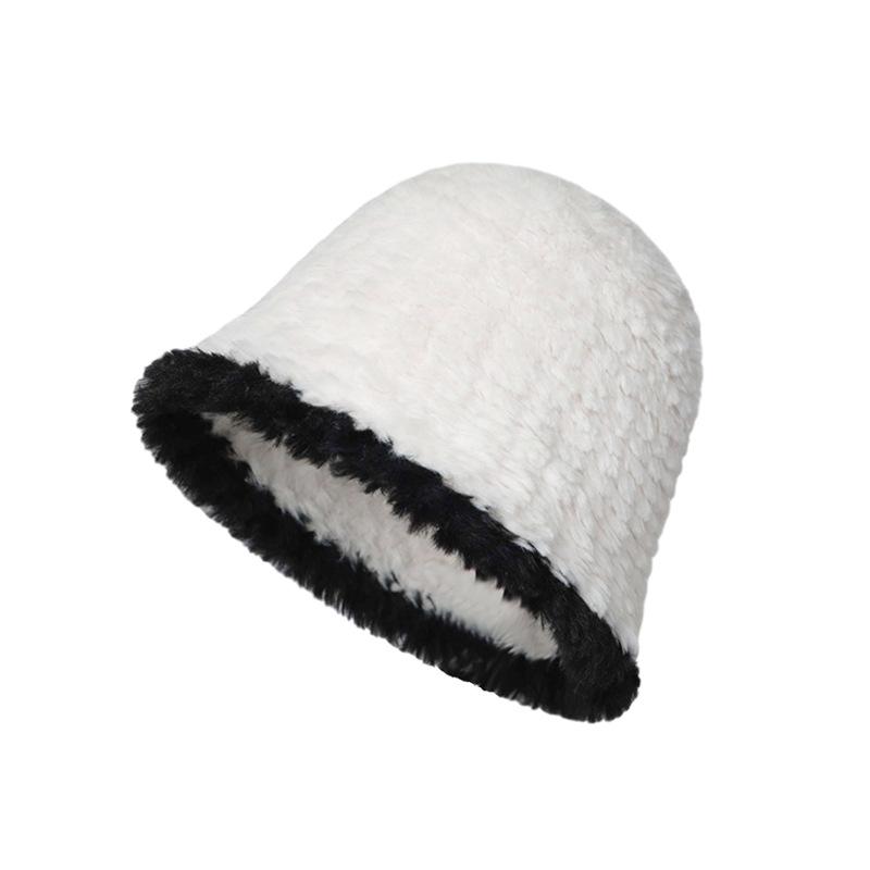 Plush Bucket Hat Women's Autumn and Winter Knitted Basin Hat Winter Warm Bucket Hat