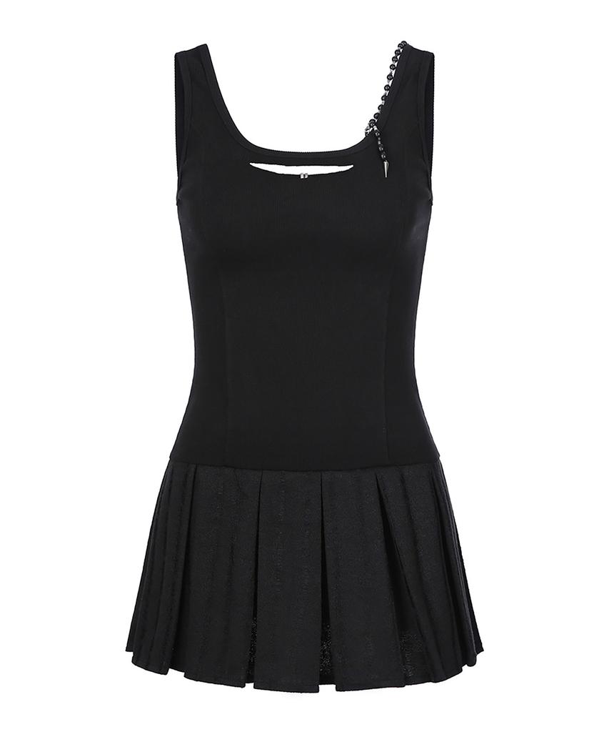 Soea [Limited Edition] Destroy Pleats Beads Dress (Black)