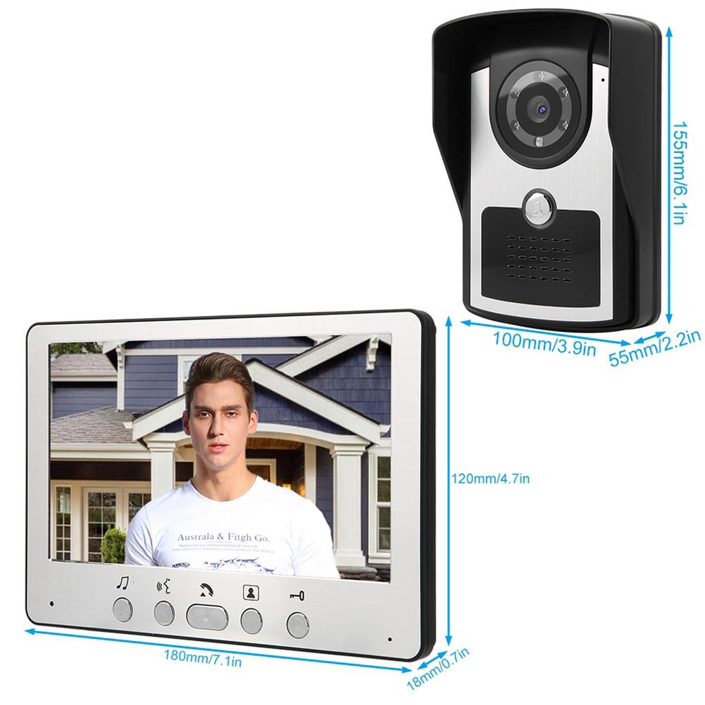 Telefone de Porta de Vídeo LCD 7" Kit Campainha Intercomunicador com Fio Sistema de Entrada Doméstica 1V2 815FC12