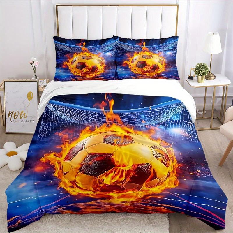3pcs set Soccer Fireball 1 Quilt Cover + 2 Pillowcases, All Seasons Bedroom Setting, Perfect for Home and Dorm Decor a178
