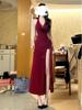 French Temperament Noble Dress Simple Commuter Waist Waist High Split Suspender V-neck Dress Summer New