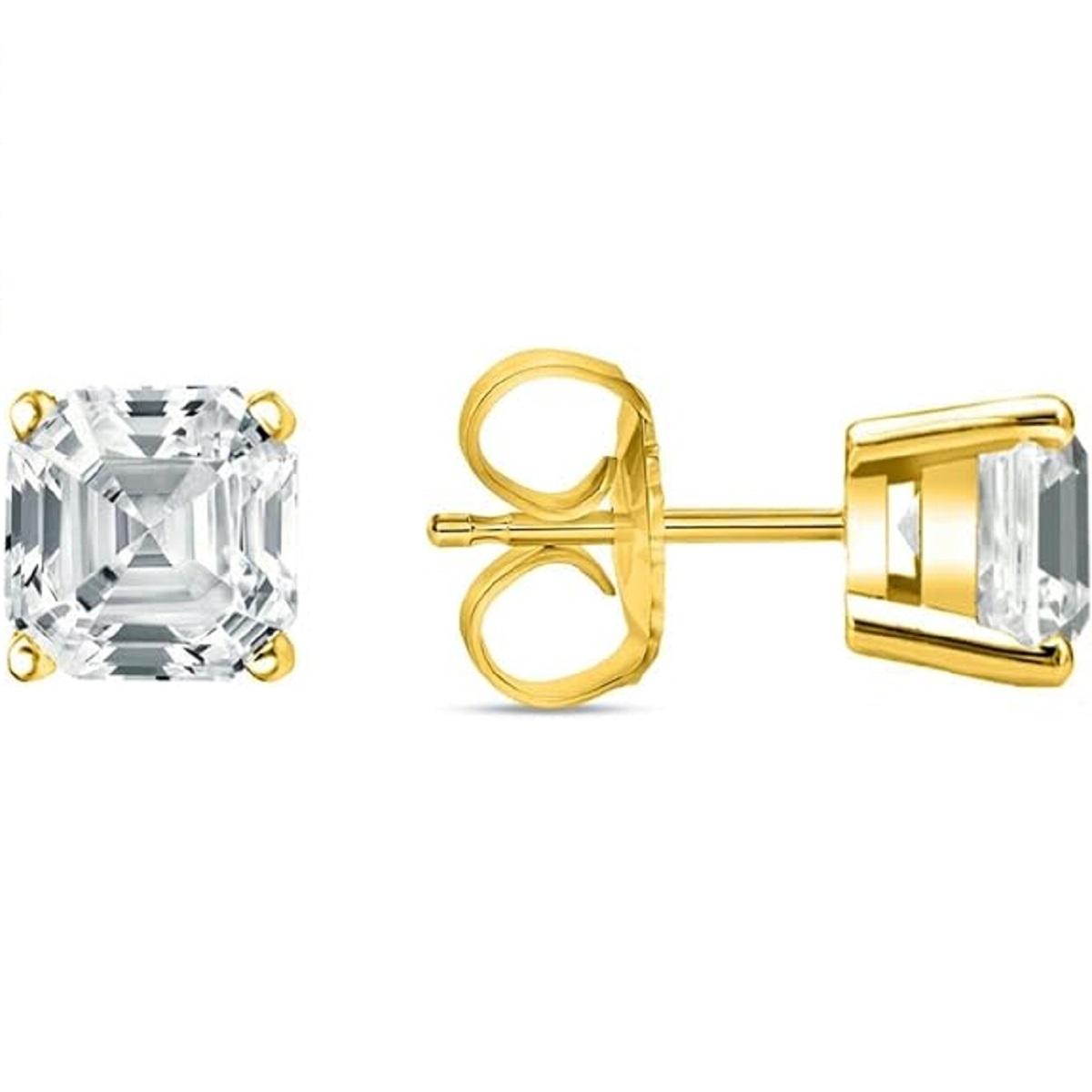 

Jewels Prim 1 Ct Asscher Cut Created Diamond Real 14K Yellow Gold Earrings Studs Push Back 15MM жёлтый