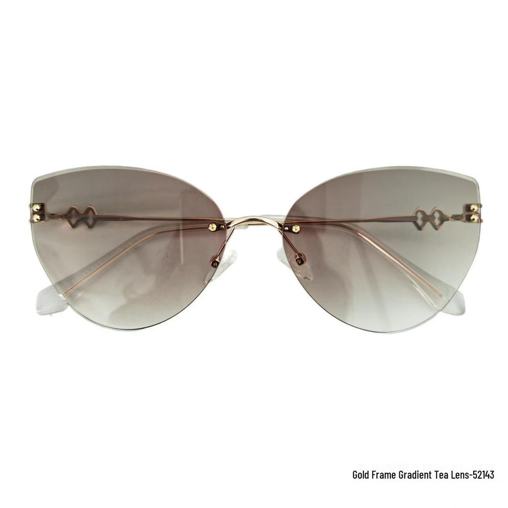 Women's Frameless Oval Metal Retro Sunglasses - High-End Japanese & Korean Fashion