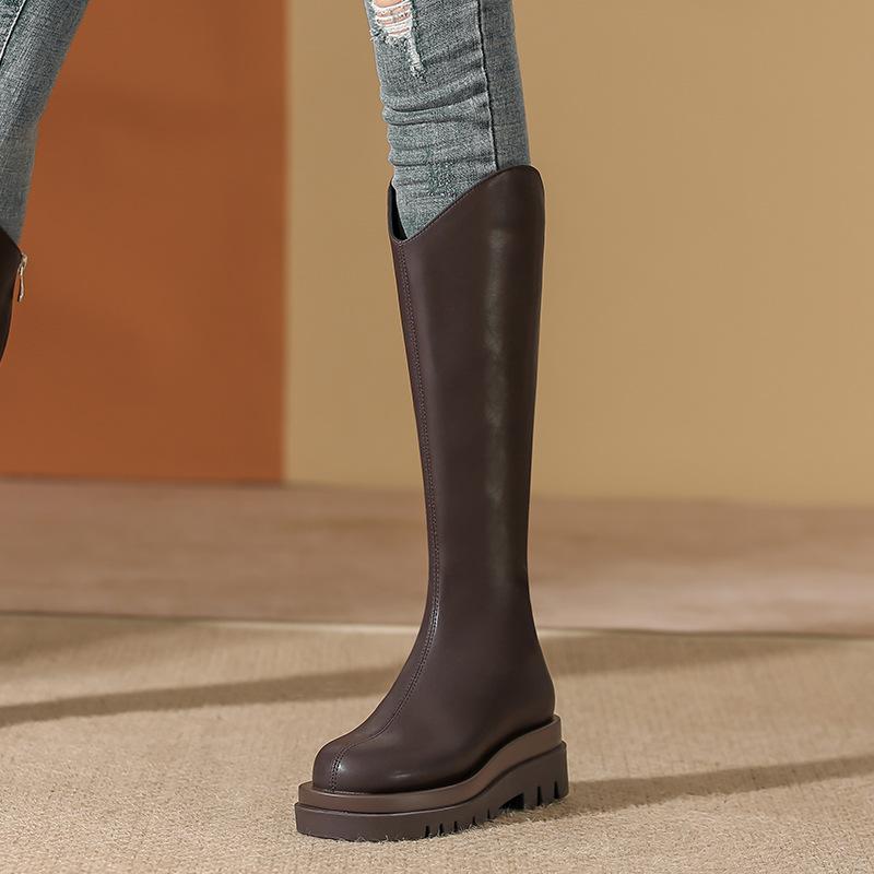 Knight Boots Women's Autumn and Winter New Thick-soled Western Elastic Knee Boots Slim High Boots