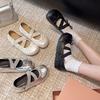 Französische flache beigefarbene Einzelschuhe Damen Sommer 2025 neu Ein-Pedal Mary Jane kleine Lederschuhe Abendschuhe Oma-Schuhe