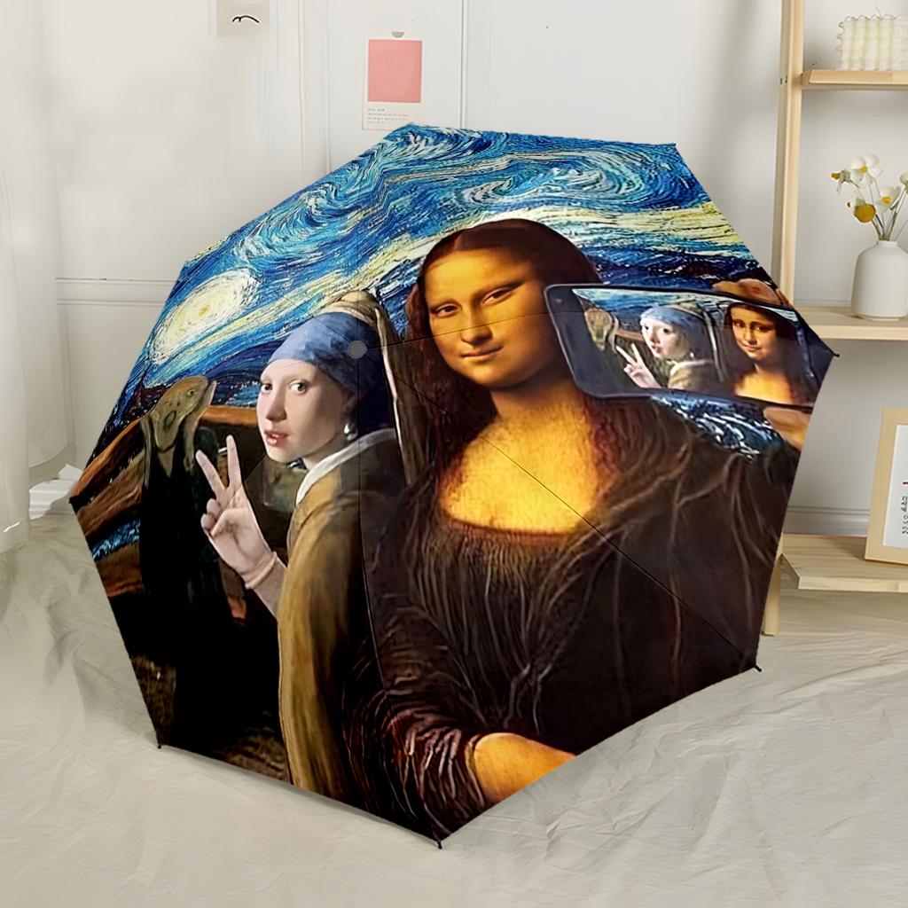 Mona Lisa's Secret Spray Outdoor Automatic Umbrella Compact 8-Rib Design Lightweight for Women/Men Fashion Lovers Perfect Gift for Friends & Family