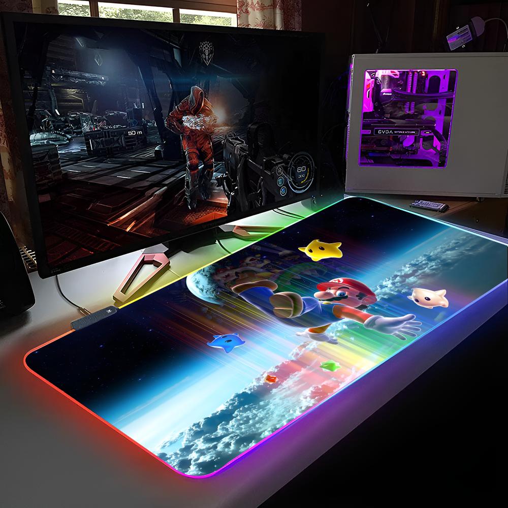 Hot Game Super Cool M-Mario Bros Mouse Pad RGB Backlit Mouse Pad Laptop Mouse Pad Laptop Gamer Computer Desk Gaming Accessories
