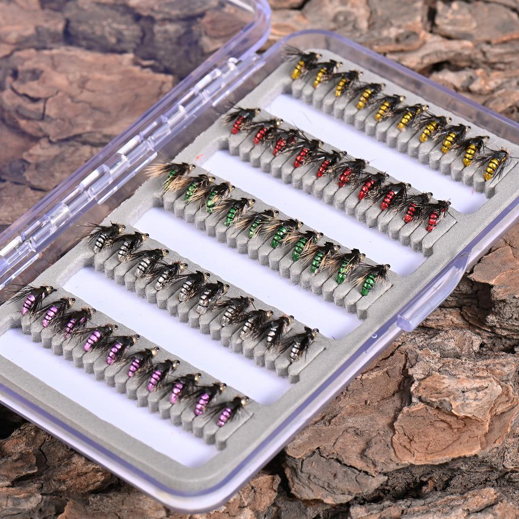 50 Stück Insekten-Fischfliegen Fliegenhaken Trocken-Nassfliegen Insekten-Streamer Angelzubehör Scharfer Haken Forelle Barsch Stahlkopf-Fliegen
