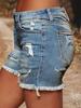 2026 Plus Size Mid-Waist Stretch Ripped Raw Hem Denim Shorts