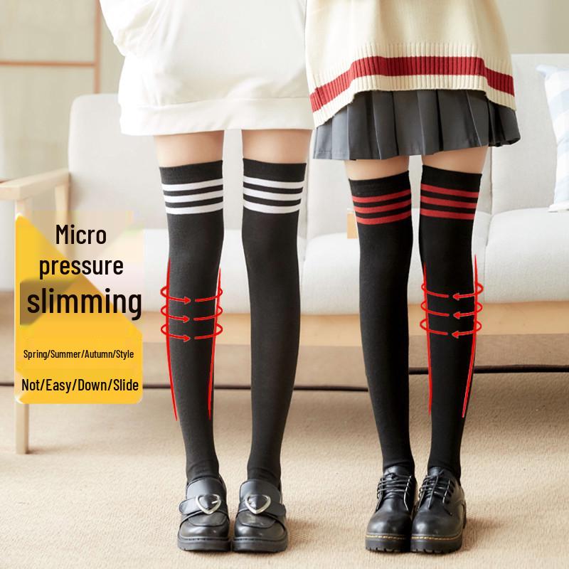 Harajuku Women's Over-the-Knee Three Stripe Socks - Korean Style, Japanese Student Skateboard & Football Socks