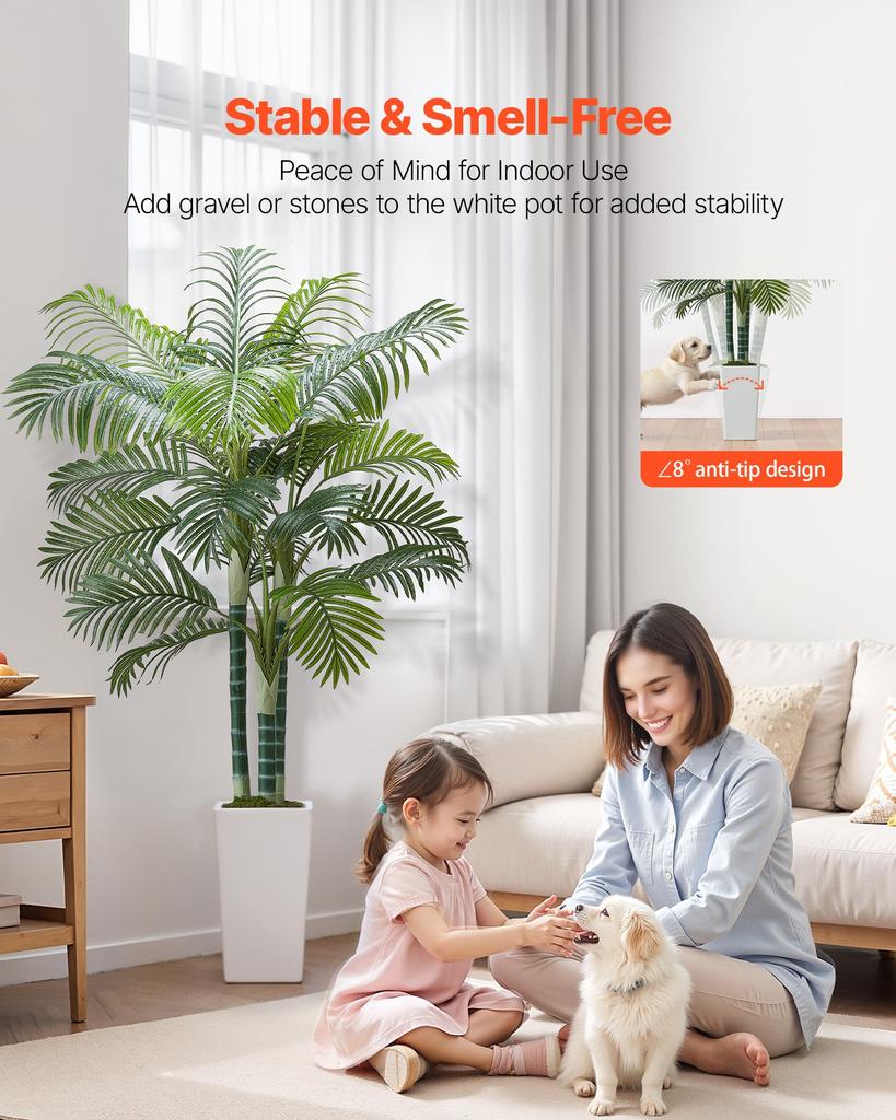 VEVOR Τεχνητό Δέντρο Φοίνικας Areca 1829 mm, Ψεύτικοι Φοίνικες Τροπικά Φυτά με Ψηλό Λευκό Γλάστρα, Ψεύτικο Μεγάλο Μεταξωτό Φυτό σε Γλάστρα