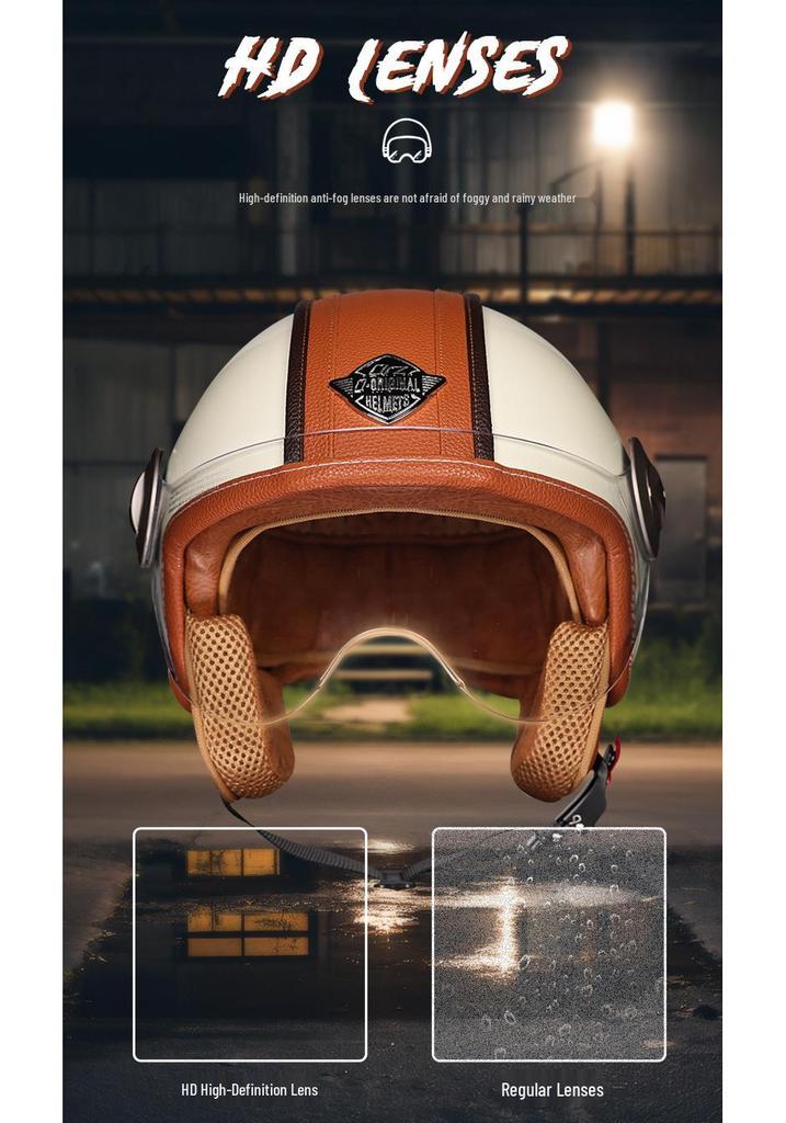 Retro 3/4 Motorcycle Helmet with Leather Lining for All Seasons - Unisex