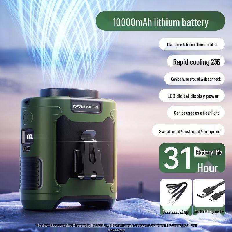 Portable Heavy-Duty USB Waist Fan: Powerful Wind for Outdoor, Construction, and Camping