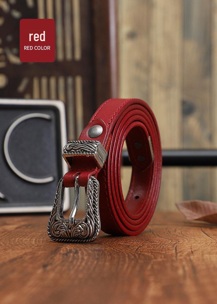 Vintage-Style Women s Genuine Cowhide Leather Belt with Retro Pin Buckle Design 100 cm красный