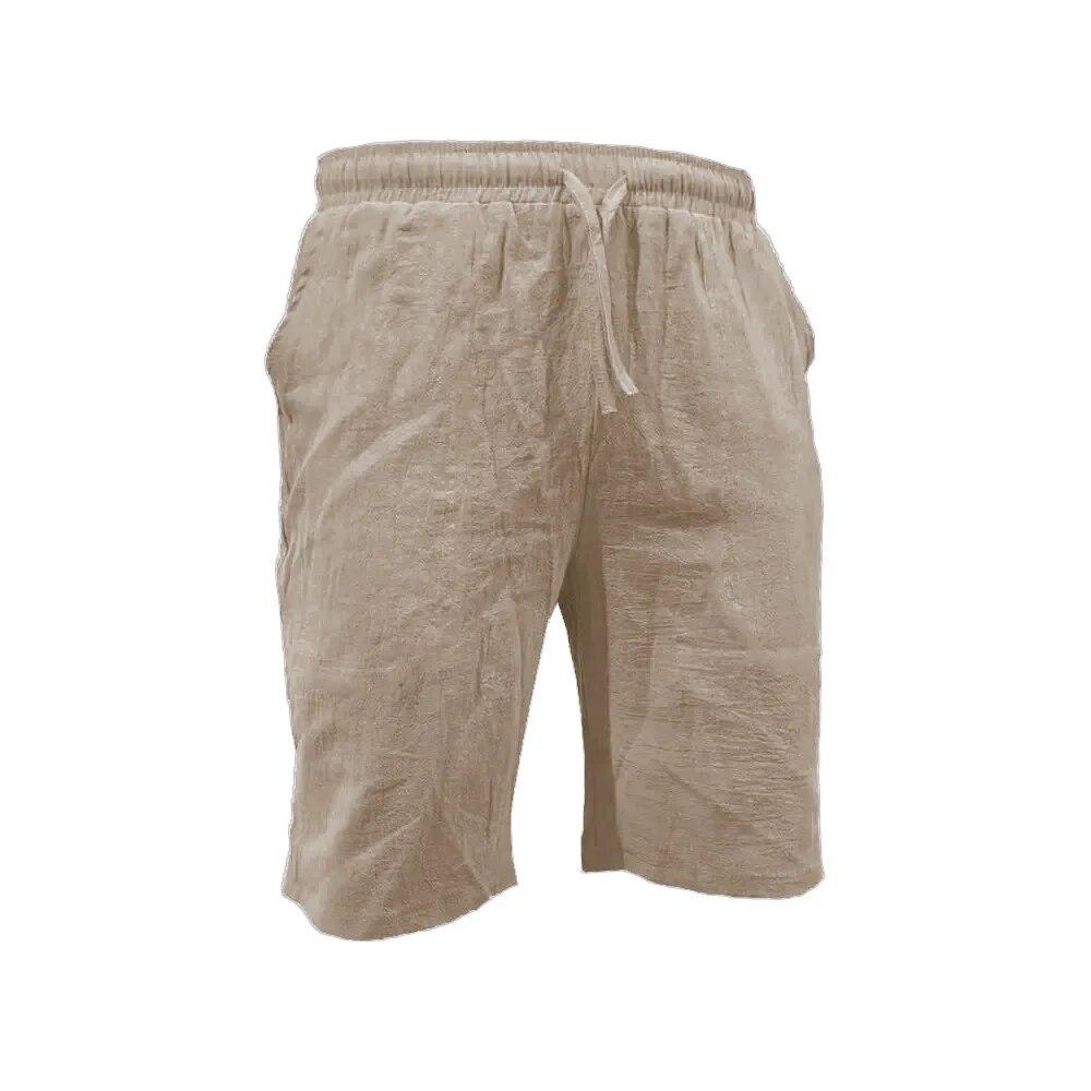 Men's Casual Linen Shorts Elastic Drawstring Waist Loose Fit Summer Beach Vacation Shorts with Pockets