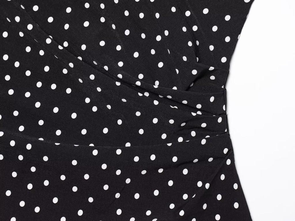 Polka Dot One-Shoulder Pleated Super Short Dress with French Design