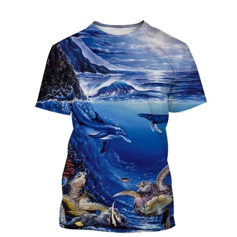 Underwater World Animal T-shirt Men's Clothing 3D Print Funny Sea Tortoise T Shirts Casual Harajuku Outdoor Trend Round Neck Tee